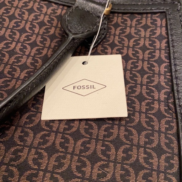 NWT Fossil Ryder Black/Brown Logo Satchel Bag - Picture 4 of 6